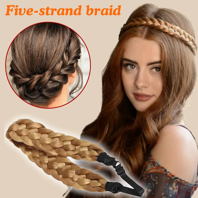 

Aboriginal Style 5-strand Braid-shaped Hairband Retro Easy-wear Wig Head Band for Cosplay Costume BUTT666