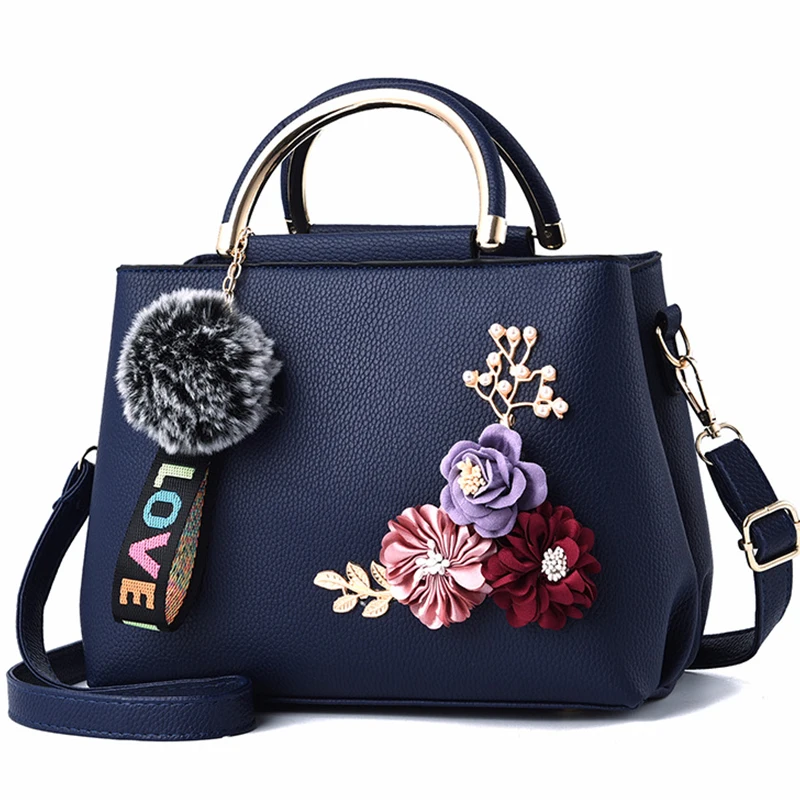 Кожаная сумка для девочек на плечо сумка-тоут с цветочным рисунком заклепками