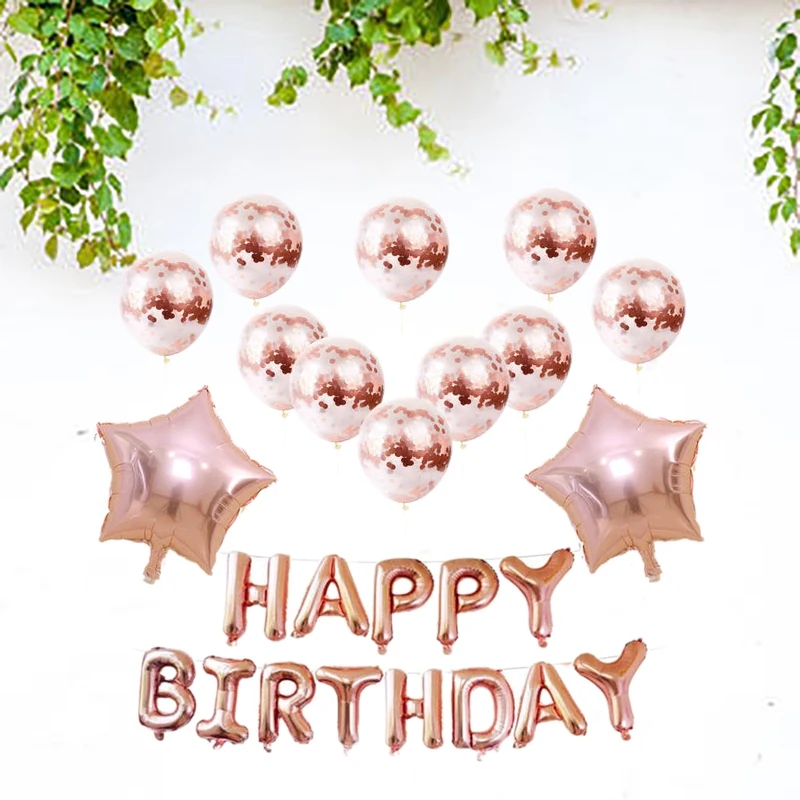 

Balloon Set Birthday Party Decorations Sequined Balloon Rose Gold Happy Birthday Five-Pointed Star Balloons Set Supplies