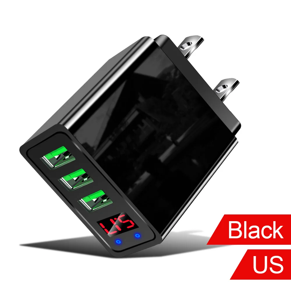 US Plug Black 5 в 3.1A цифровой дисплей 3 порта USB зарядное устройство для samsung Xiaomi Быстрая зарядка для мобильных телефонов для iPhone зарядное устройство EU US настенный адаптер - Тип штекера: US Plug Black
