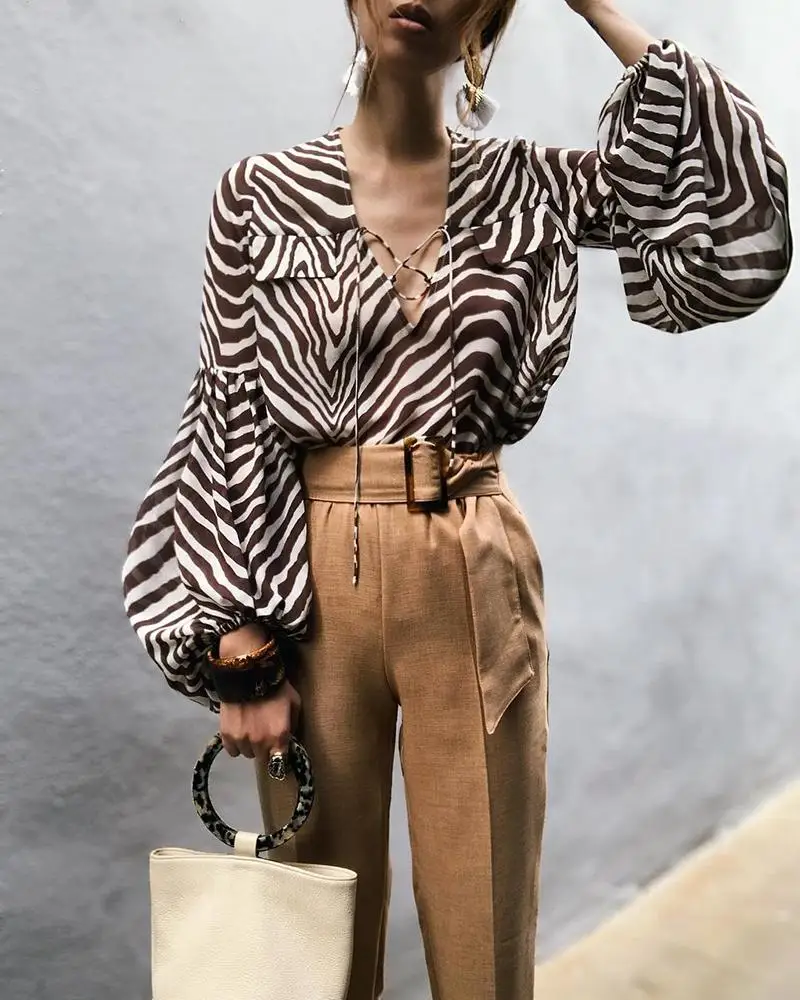 Женская футболка с длинным рукавом Zebra летняя повседневная свободная и v образным