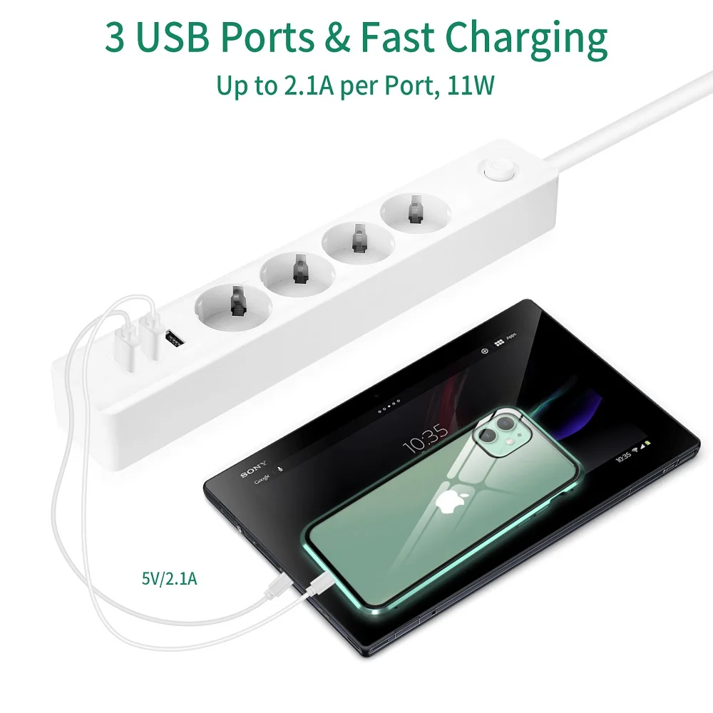 power strip socket adapter eu plug network filter usb 3 4a charging port adapter outlets multiprise 2m cable extension cord free global shipping