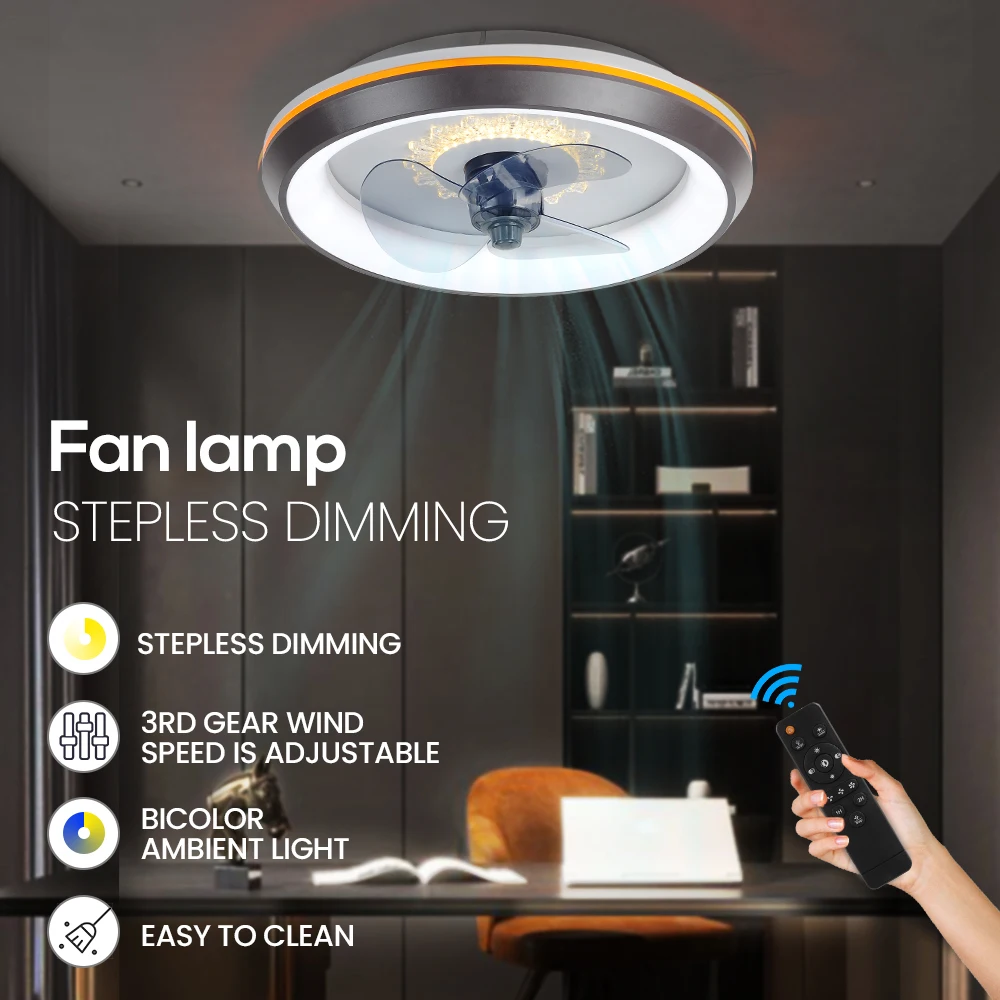 

Smart LED Ceiling Fan Lamp 50cm 80W Stepless Dimming With Remote Control Modern Bedroom Ceiling Light Fan Mute Invisible Blade