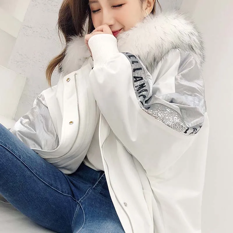 New Style Women Winter Parkas Rex Rabbit Fur Liner Detachable Fur Coats Loose Hooded Oversize Fashion Female Overcoats Jackets