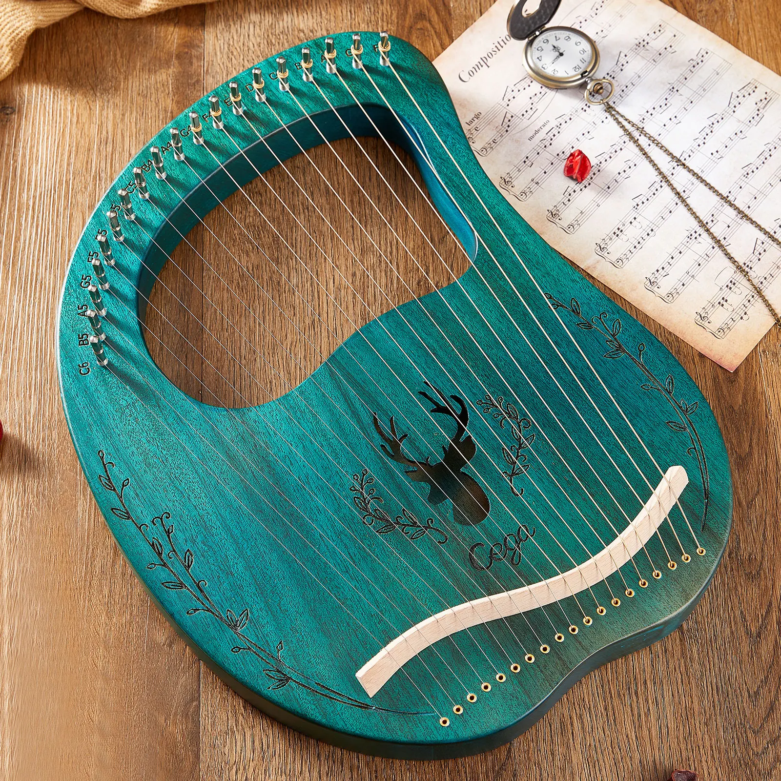 

19-String Wooden Lyre Harp Resonance Box String Instrument with Tuning Wrench 3pcs Picks Orff Instrument