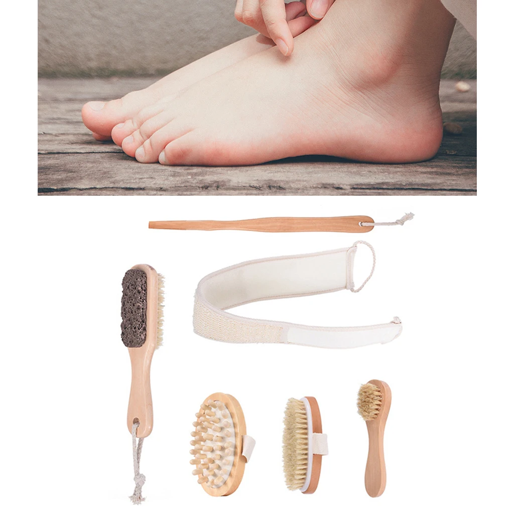 

Natural Bristle Bath Brush Set Exfoliating Promote Blood Circulation Massage Brush Wooden Body Dry Brush