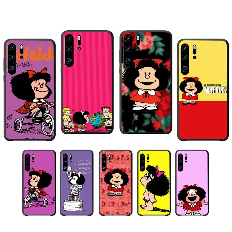 Красивый силиконовый черный чехол Mafalda для Huawei P9 lite 2016 2017 P 10 P20 PRO P30 P40 smart 2019