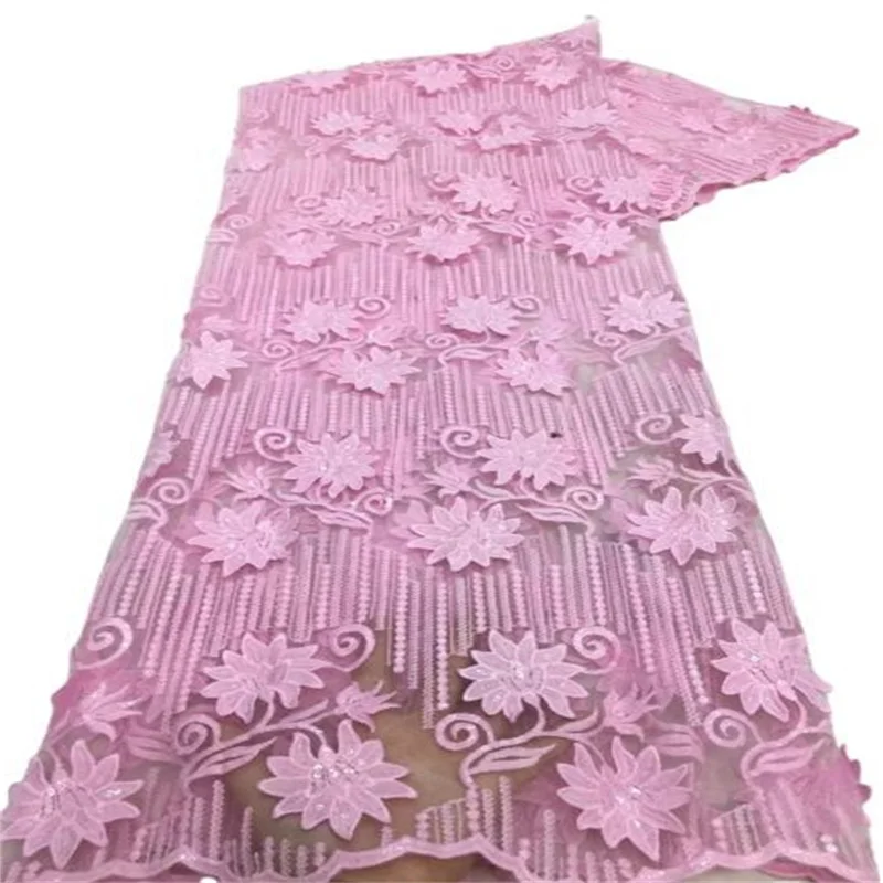 

Pink French Tulle Lace Fabric Soft Bridal Materials Nigerian African Mesh Lace Fabric Sewing Small Sequins For Wedding Party