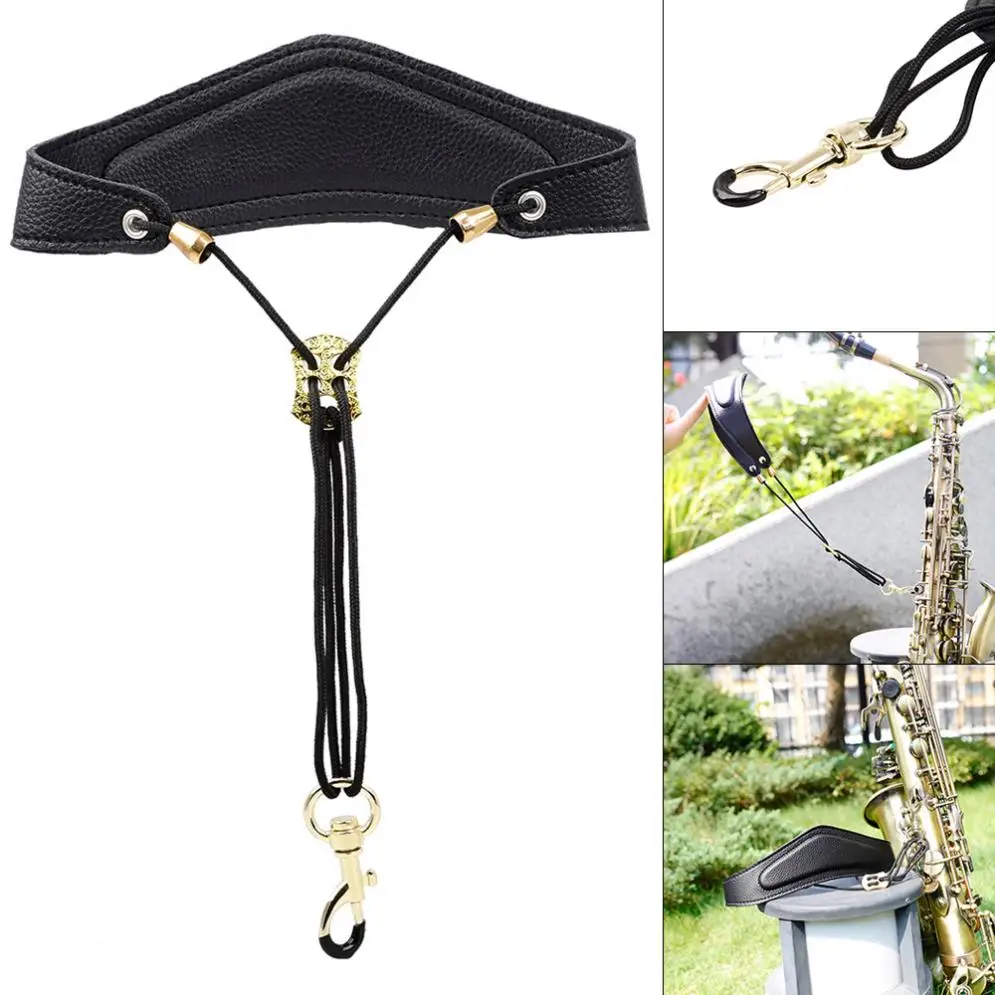 

PU Leather Adjustable Saxophone Neck Strap with Brass Steel Hook Add Cotton Strap for Saxophone