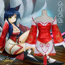 LOL Ahri Cosplay Costumes The Nine-Tailed Fox Red Dress Women Adults Tops Skirts Set