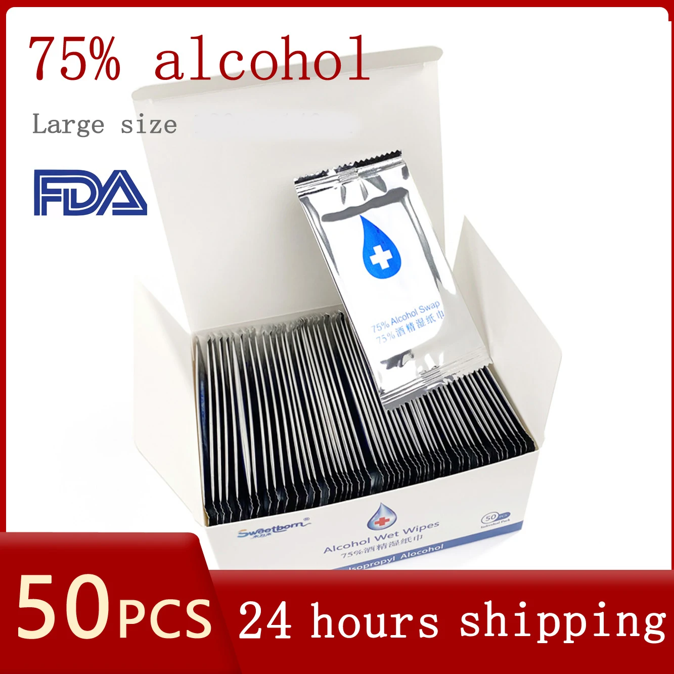 50 Pieces / Pack 75% Alcohol Disinfectant Wipes Paper Portable Independent Package Disinfection No Hand Washing Tissue Box