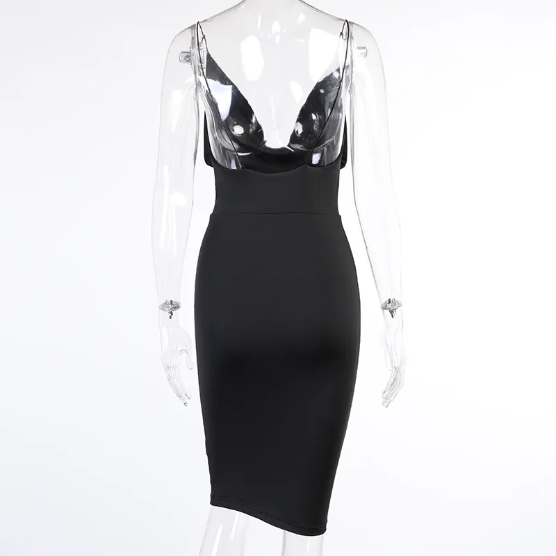 

Woman White Dress Spaghetti Strap Cowl V Neck Backless High Waist Bodycon Midi Dress Summer Sexy Club Party Vestidos