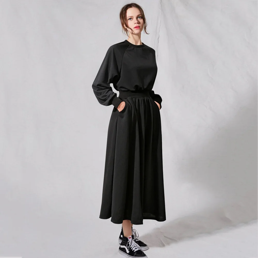Spring and Autumn New Large Size Womens Casual O-neck Top Mid-length Pleated Fashion Elegant Dress Ladies Office Skirt Set5XL