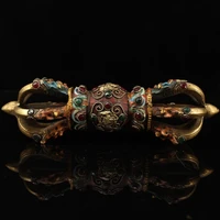 tibetan monastery collects old copper hand crafted inlaid gemstones painted nine stranded dorje magic weapon vajra phurpa