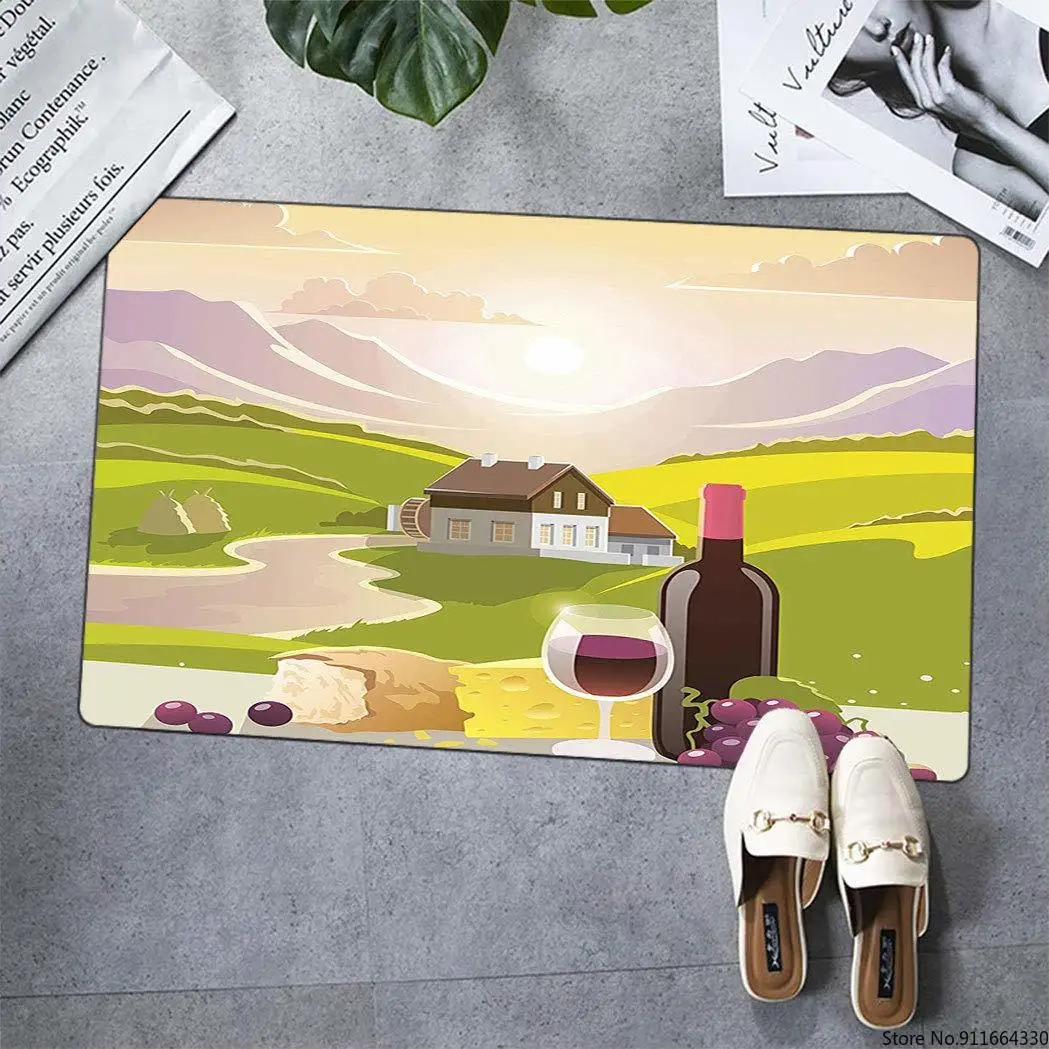 Напольный коврик с принтом для декора винных заводов винный сыр и хлеб