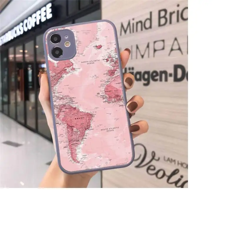

World Map Travel Phone Case For iPhone 12 11 Mini Pro XR XS Max 7 8 Plus X Matte transparent Gray Back Cover
