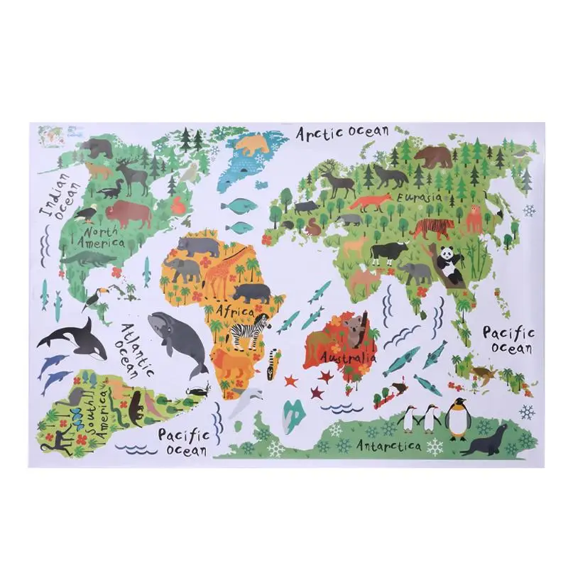 Настенные наклейки съемные животные мультфильм оригинальный мир карты Бумага