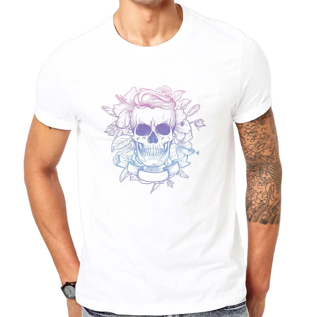 

New Men T-shirt Cotton Short Sleeves Male Mens Tee Summer Brand Clothing Homme White Skull Pattern 3D Printed Male Tops harajuku