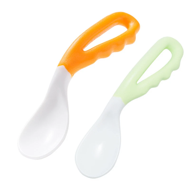 

Baby Feeding Spoon Non-slip Grip Curved Shaped Spoon Baby Accessories PP 2.5*11CM 2Color 1Pcs Easy Clean