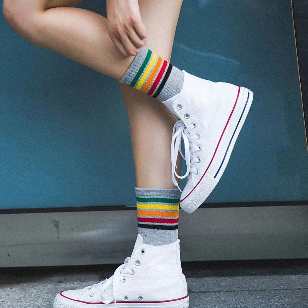 Спортивные модные повседневные носки в полоску 5 цветов женские хлопковые теплые