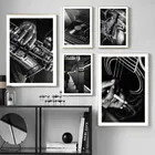 Винтаж рисунок Музыкальные инструменты Картина Wall Art печати и плакат черно-белая Картина на холсте для домашнего дизайна