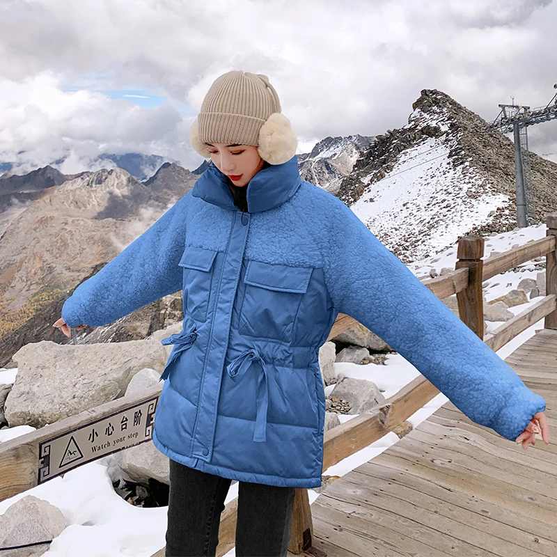 2020 Winter Jacket For Women Stand Collar Fleece Woman Parkas Solid Slim Loose With Sashes Pockets Casual Coat Ladies Outwear | Женская