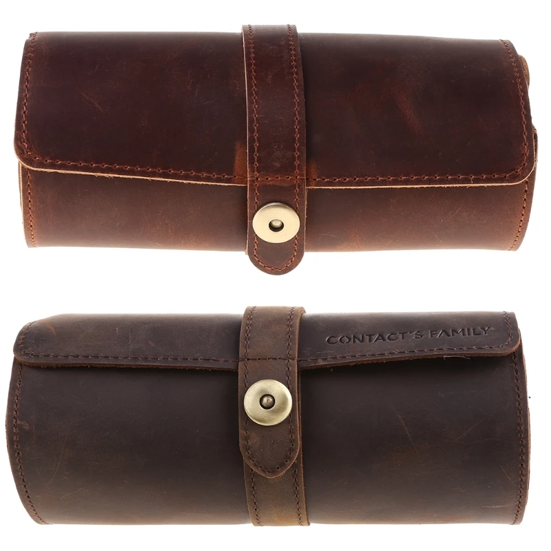 

N58F 3 Slots Genuine Leather Watch Roll Travel Case Portable Vintage Horse Leather Display Watch Storage Box Watch Organizers