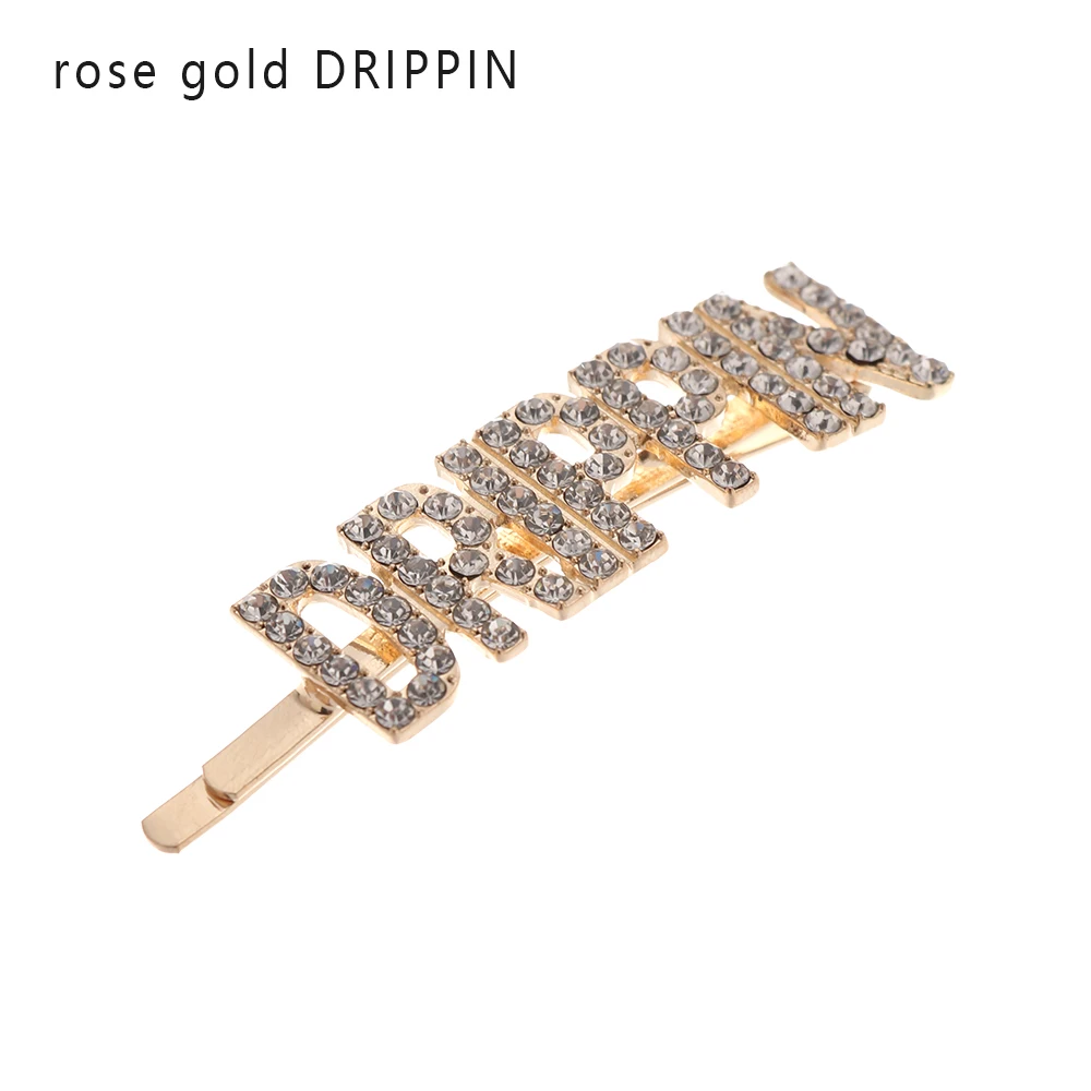 Rose Gold DRIPPIN 1 шт., заколки с серебряными кристаллами, блестящие стразы, заколки для волос с буквами, элегантные женские заколки для волос, аксессуары для укладки волос - Цвет: Rose Gold DRIPPIN