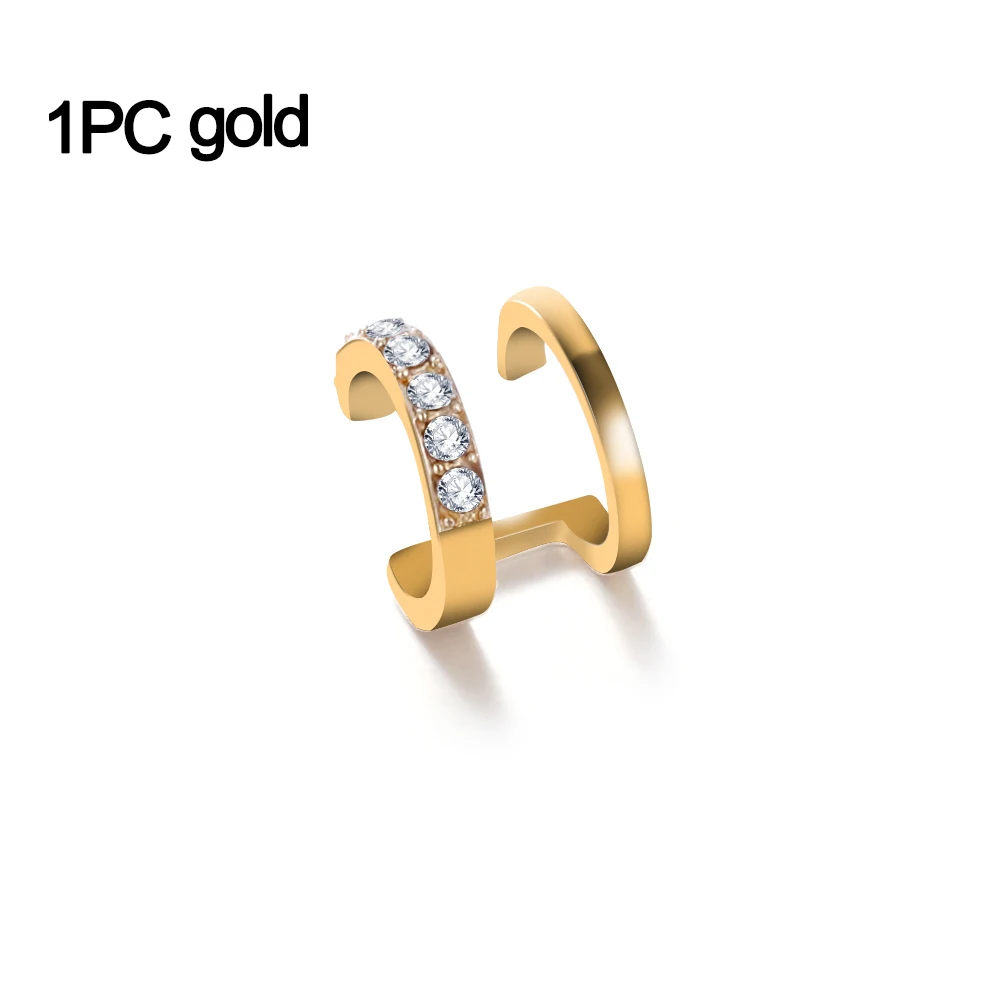 Gold 1PC 1/3 шт модные серьги в стиле панк с кристаллами и геометрическими ушами на клипсах, CZ манжета, не пирсинг, клипсы, двойная полоса, серьги-манжеты, стразы, ювелирные изделия - Окраска металла: Gold 1PC