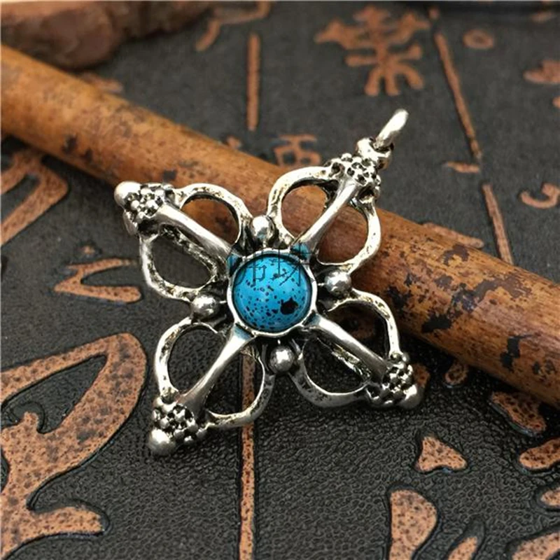 Тибетский серебристый цвет буддизм Пест Ваджра крест амулет кулон|silver cross pendant|tibet