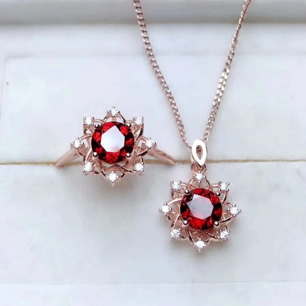

925 STERLING SILVER REAL NATURAL GARNET JEWELRY SETS RINGS PENDANTS SEND NECKLACE FINE NEW WOMEN WHOLESALE GIFT MTZ060688AGS