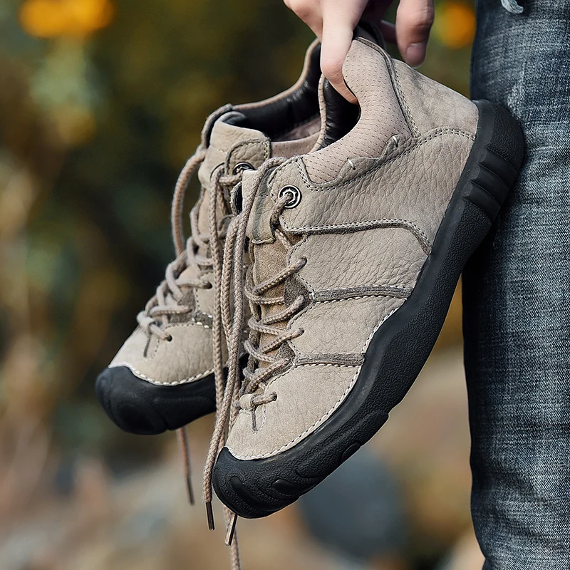 Online Kulit Asli Pria Mendaki Musim Semi Musim Gugur Pergelangan Kaki Alas Kaki Karet Non Slip Sepatu Kasual Outdoor Sneakers Pria Sepatu Hiking Sepatu