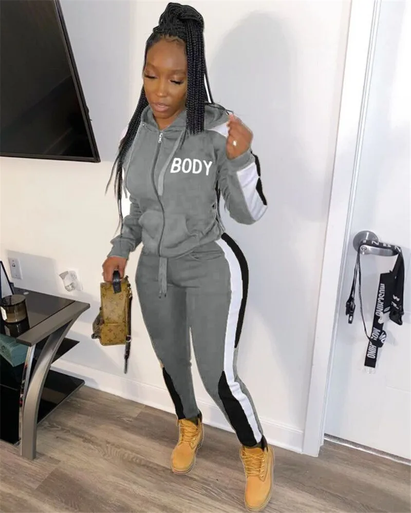 

Cutubly Long Sleeve Women'S Set Tracksuit Body Letter Print Casual Two Piece Set Fashion Zipper Hooded Jacket Pencil Pants Set