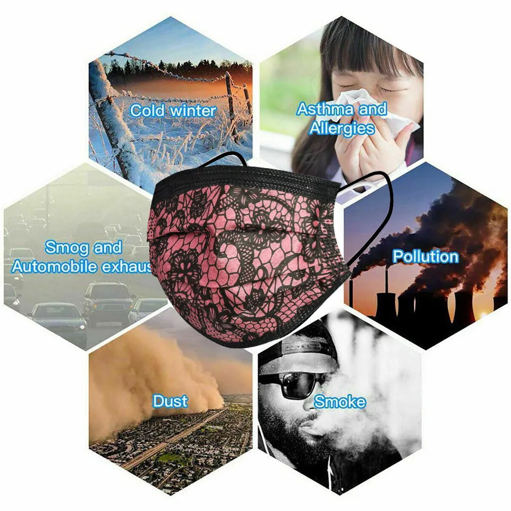 

10pc Children Mask Fashion Lace Disposable Face Masks Protection Halloween Cosplay Kids Boy Girl Faceshield Masque