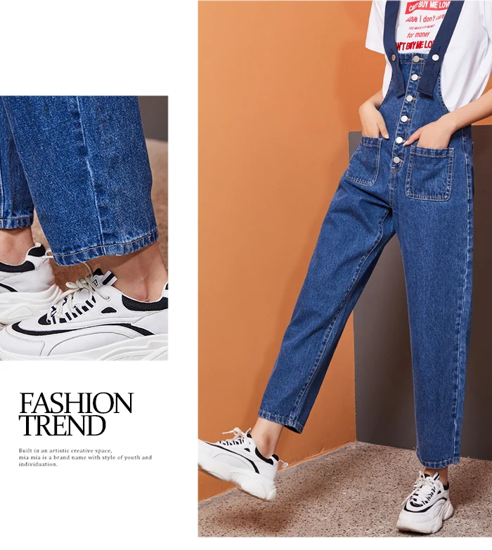 Женские молодежные джинсы-капри LEIJIJEANS, стильные темно-синие свободные джинсы с лямками, повседневная модель 9145 большого размера