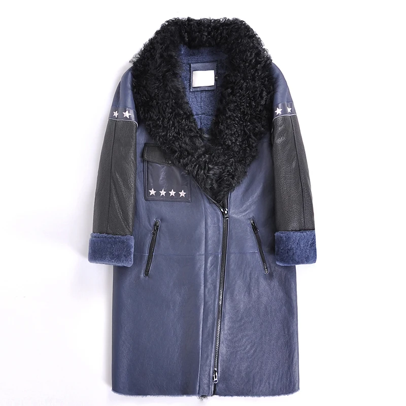 

Женская куртка из натуральной овечьей кожи, двухстороннее шерстяное пальто с воротником из натурального меха, зима 701