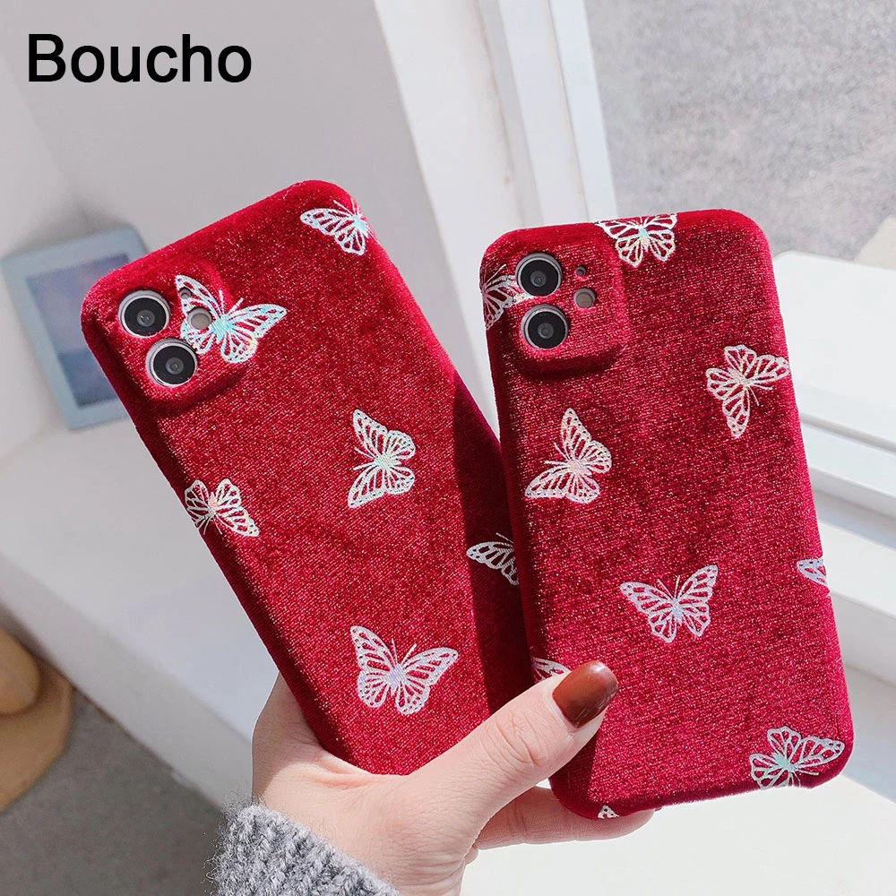 Чехол Boucho тканевый С Рисунком бабочки для телефона iPhone 12 11 Pro Max 7 8 Plus X XS XR Xs SE