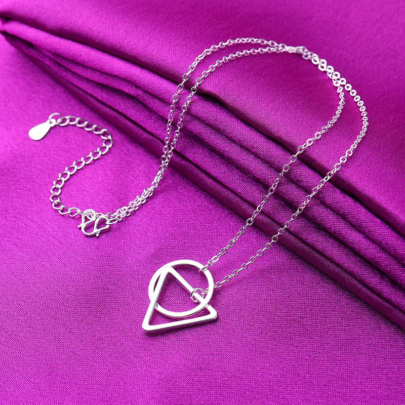

925 Sterling Silver Jewelry Circle Triangle Chain Necklace collares kolye bijoux femme Choker Necklace DZ759