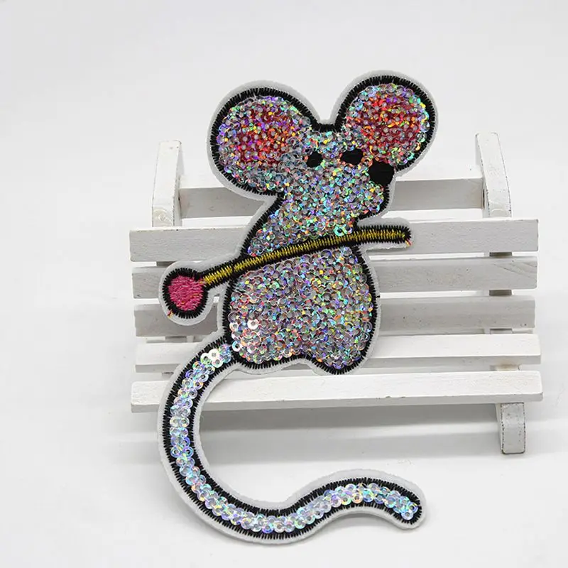 Набор из 6 патчей с милой мышкой и блестками винтажная вышитая аппликация на