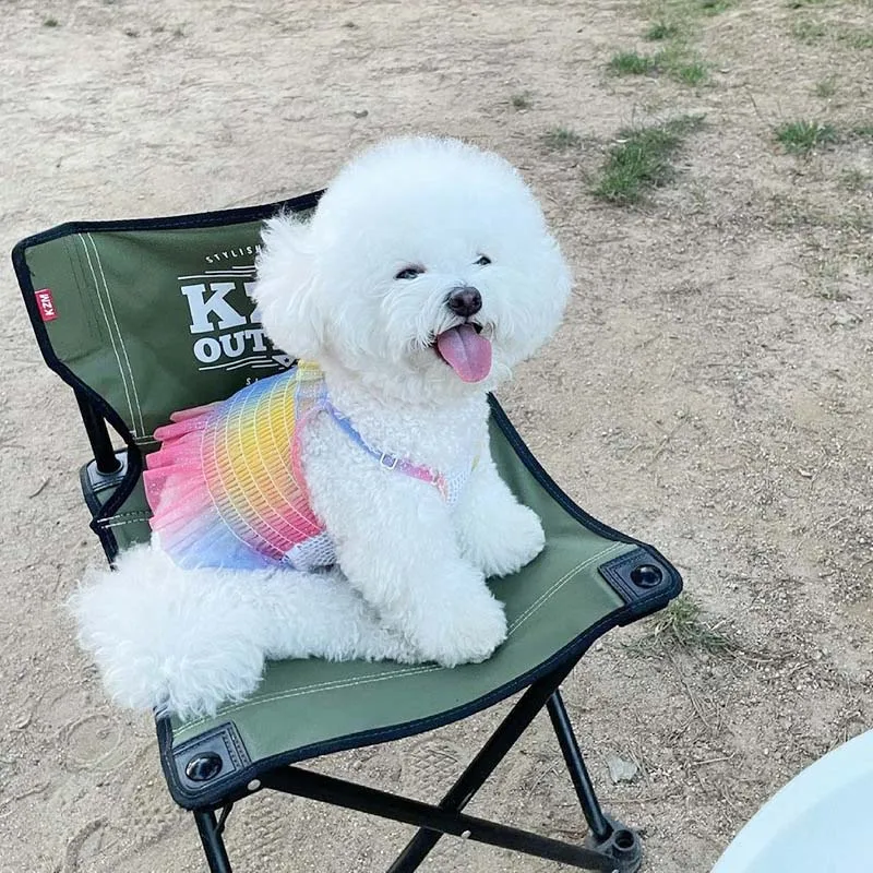 

Dog clothes summer Korean rainbow gradient camisole with bichon skirt rainbow breathable pet clothes