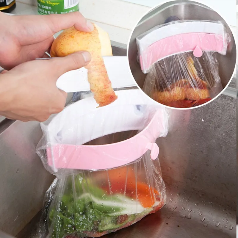 

Sink Clip-on Trash Rack Powerful Three Suction Cup Sink Trash Bag Rack Trash Bag Rack