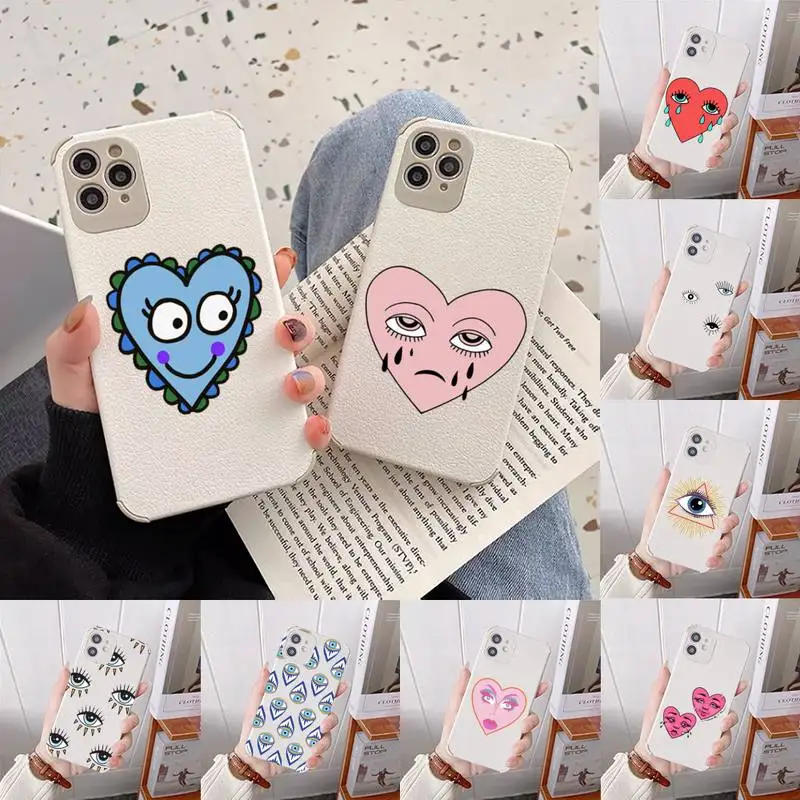 

Evil Eye Third Eye love Phone Case Lambskin Leather For iphone 12 11 8 7 6 XR X XS PLUS MINI PLUS PRO MAX Shockproof