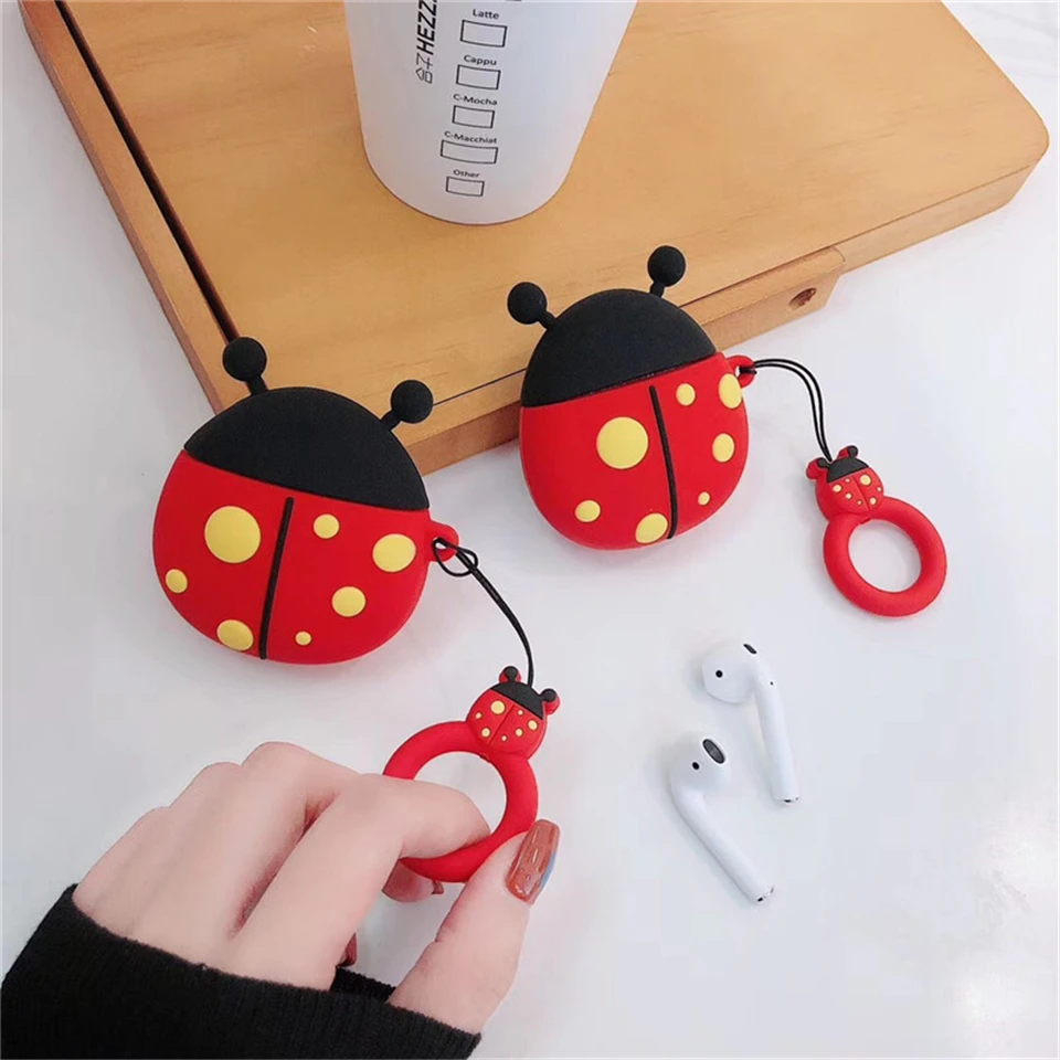 Симпатичные 3D Божья коровка противоударные корпусы гарнитурные для Apple Airpods 2 Беспроводная bluetooth-гарнитура силиконовый защитный чехол