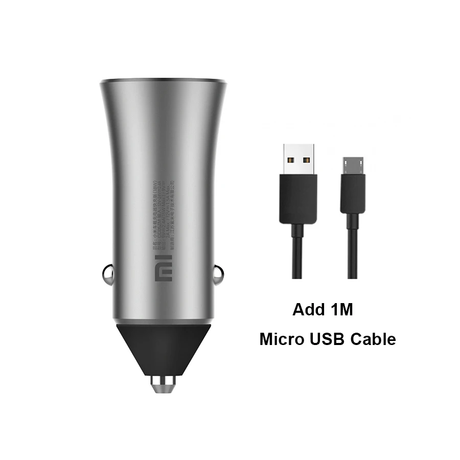 Xiaomi автомобильное зарядное устройство 18 Вт Быстрая зарядка двойной USB адаптер прикуривателя для iPhone samsung LG htc huawei - Тип штекера: Add Micro USB cable