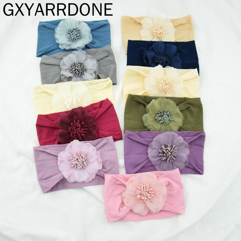 

2020 Floral Turban Chiffon Flower Baby Headband Wide Nylon Newborn Hairband Bohemia Infant Girls Headwrap Hair Accessories