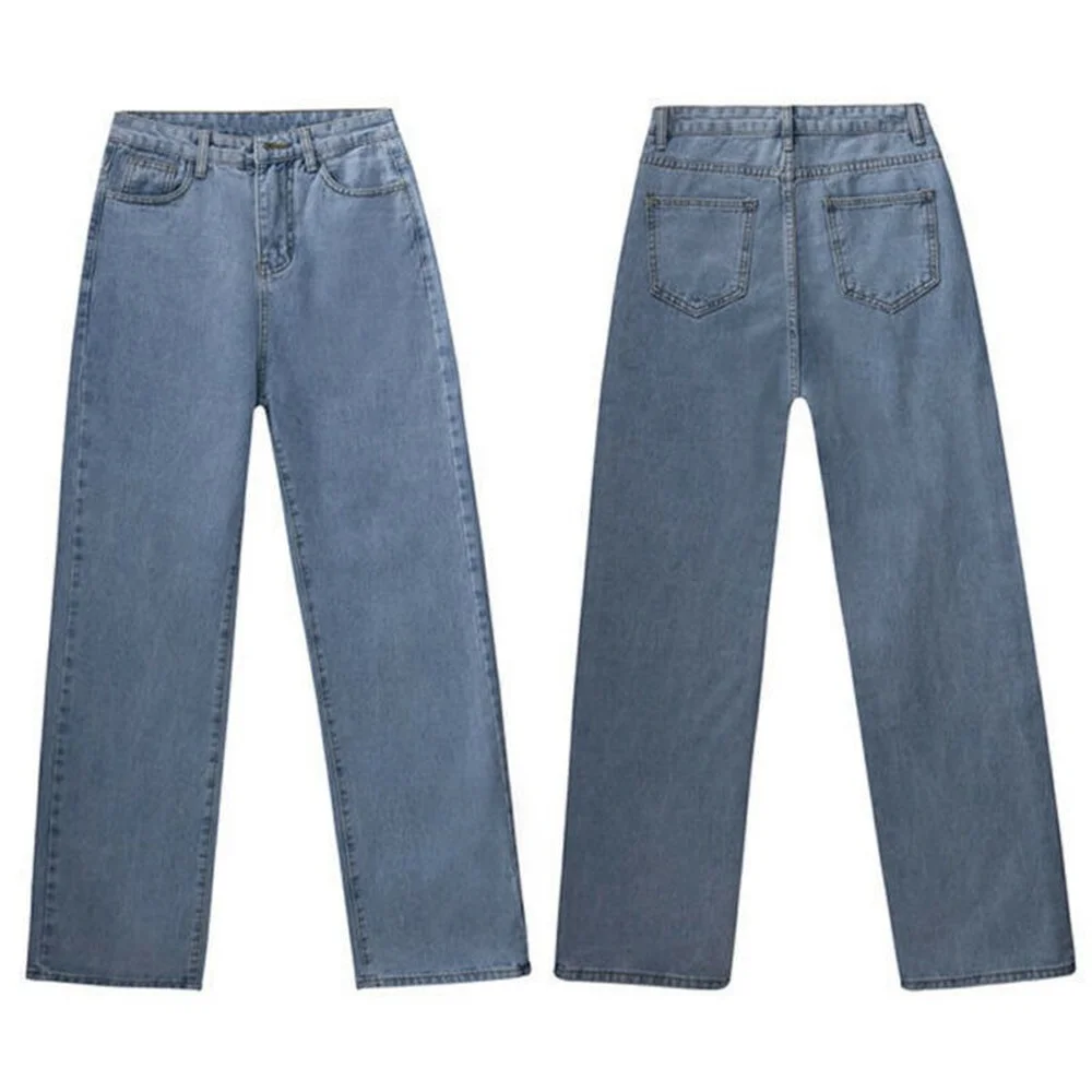 

Women Baggy Wide Leg Denim Jeans High Waist Full Length Straight Pants Trousers