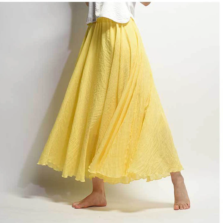 Yellow Boho Женская Макси юбка с высокой талией двухслойные хлопковые и льняные длинные юбки женская летняя юбка макси - Цвет: Yellow