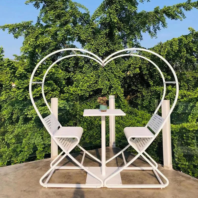 

Heart Bar-scenic-wedding shooting props-blacony bar set-Outdoor fantastic photo-loving shape deck table and chair set in white