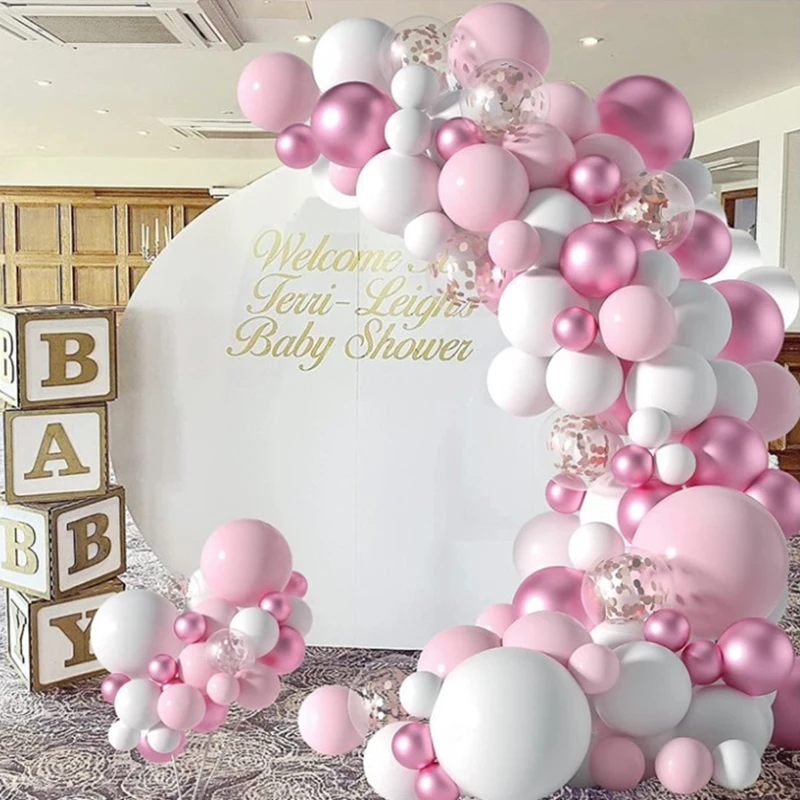 

Pink and White Balloon Set Party Decoration Wedding Decorations Metal Pink Balloon Chain Sets Birthday Confession Latex Balloons