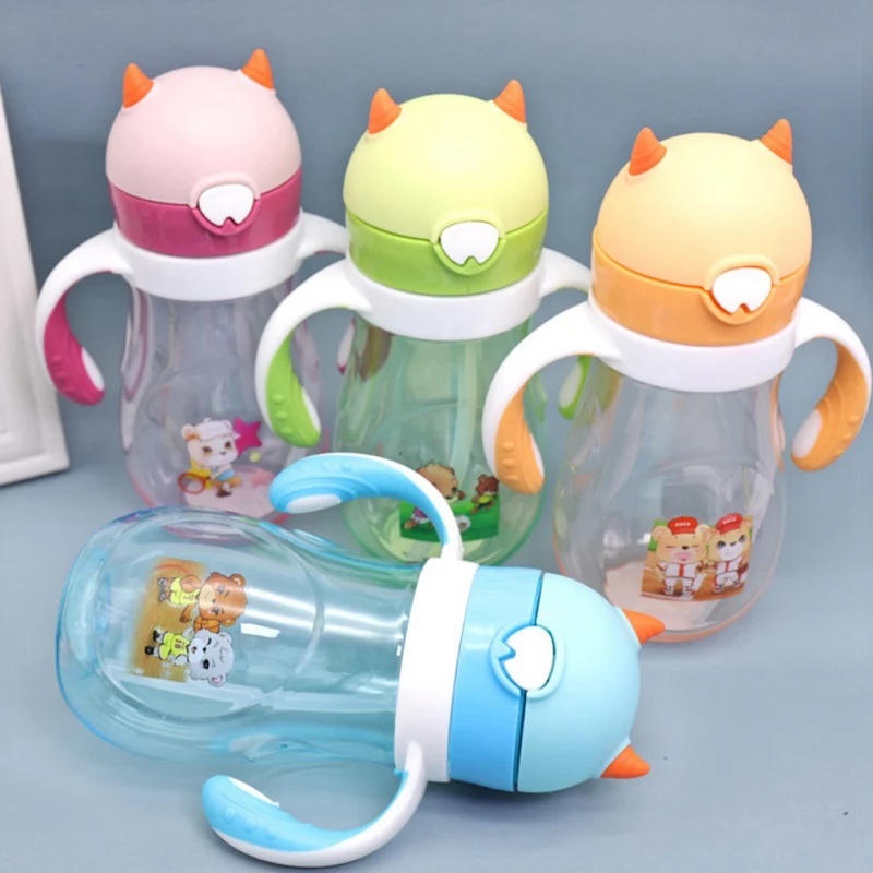 Taza para beber para ni&ntilde;os, botella de agua antica&iacute;da con asa, port&aacute;til, con pajita, dibujos animados, de verano, 400ML-0